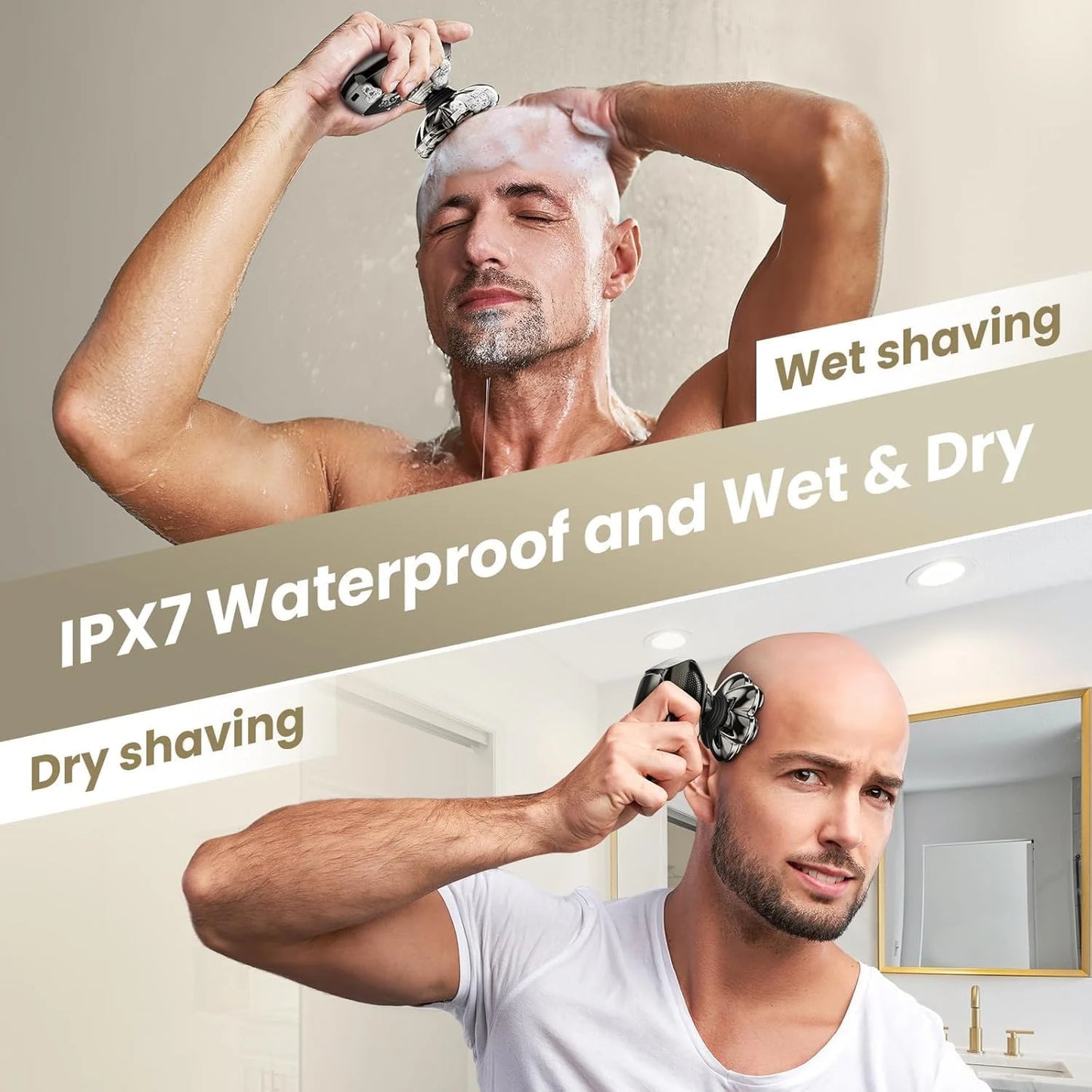 5-in-1 7D Electric Head Shaver for Bald Men, Magnetic Detachable Rotary Shaver, IPX7 Wet & Dry, LED Display, USB-C Rechargeable Grooming Kit