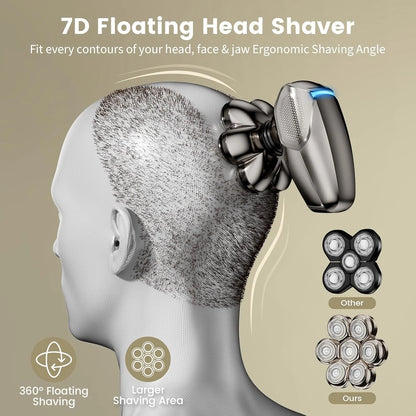 5-in-1 7D Electric Head Shaver for Bald Men, Magnetic Detachable Rotary Shaver, IPX7 Wet & Dry, LED Display, USB-C Rechargeable Grooming Kit