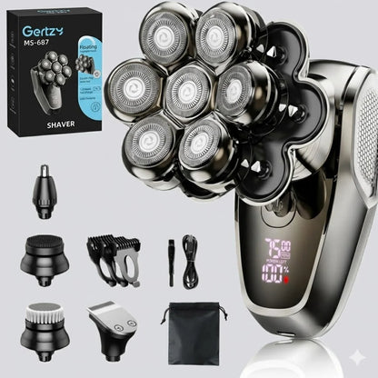 5-in-1 7D Electric Head Shaver for Bald Men, Magnetic Detachable Rotary Shaver, IPX7 Wet & Dry, LED Display, USB-C Rechargeable Grooming Kit